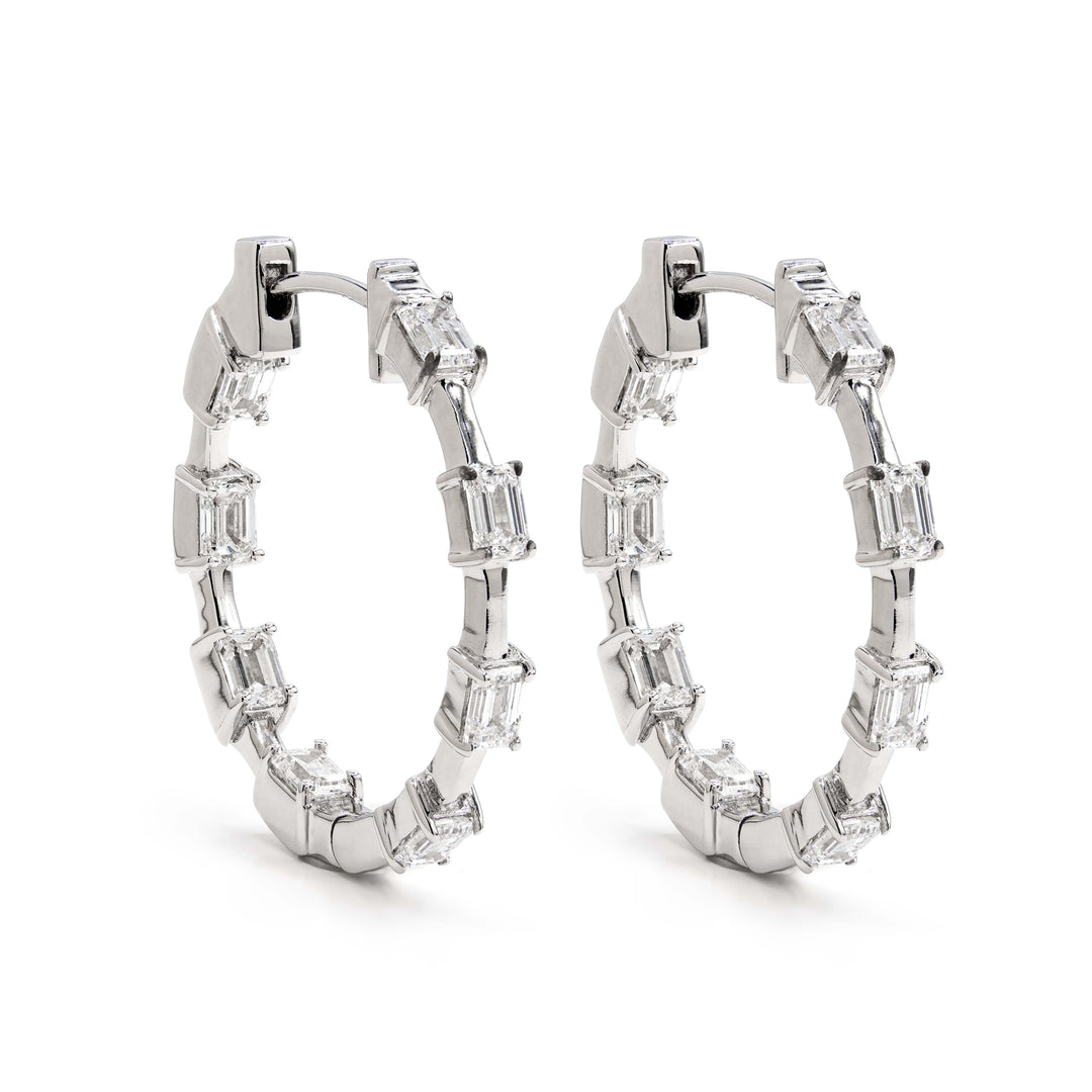 Emerald Diamond Wire Eternity Hoop Earrings White Gold