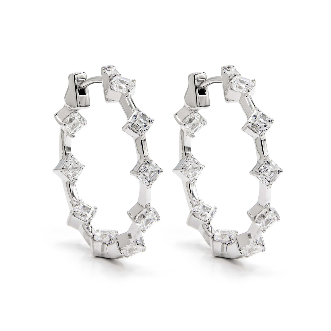 diamond eternity wire hoop earrings asscher