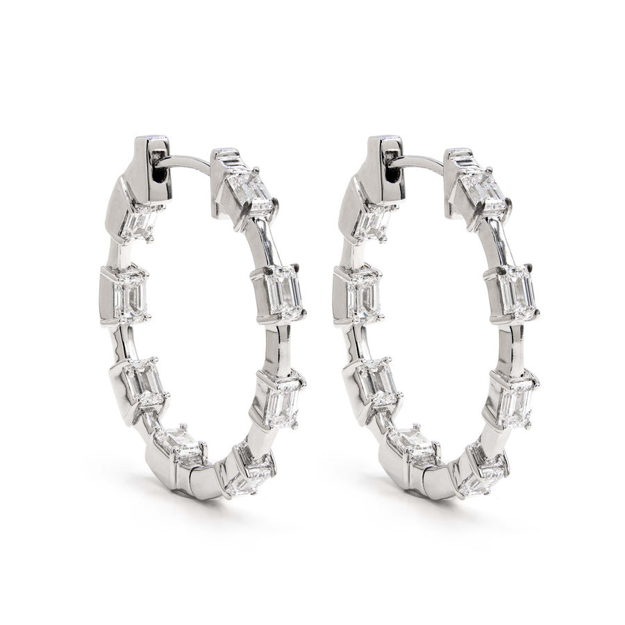 diamond eternity wire hoop earrings emerald