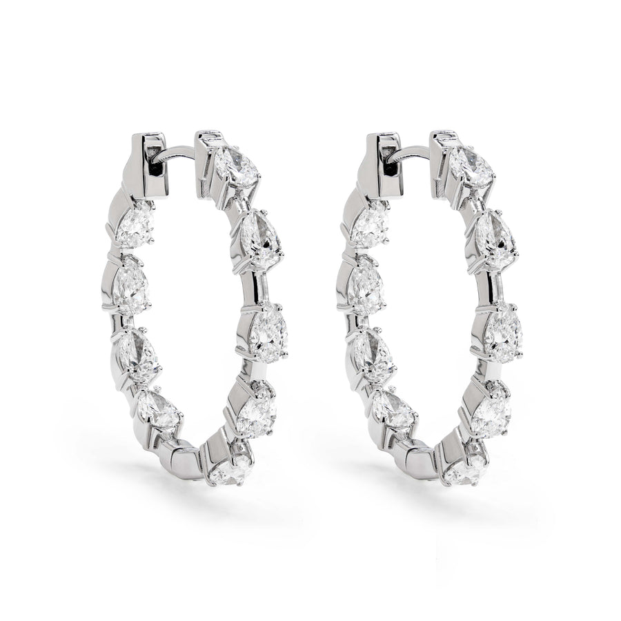 diamond eternity wire hoop earrings pear